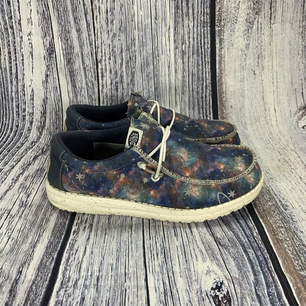 Hey Dude Wally Youth Galaxy Blue Multi Metallic Sneakers Kids 4